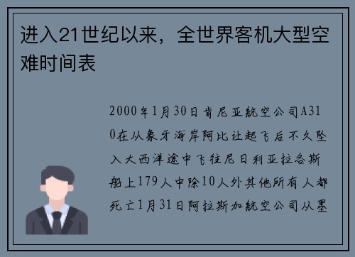 进入21世纪以来，全世界客机大型空难时间表